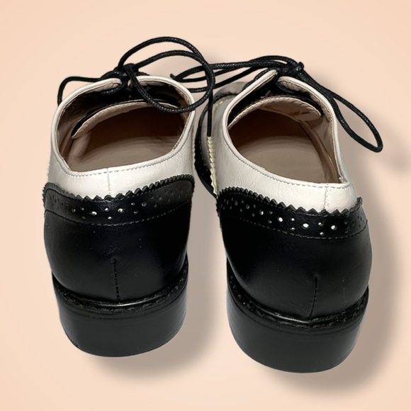 PIVAPAM Black and Beige(Pearl) 2-Toned Wing tip Brogue Oxford Saddle Shoes Sz 7 - Picture 3 of 9